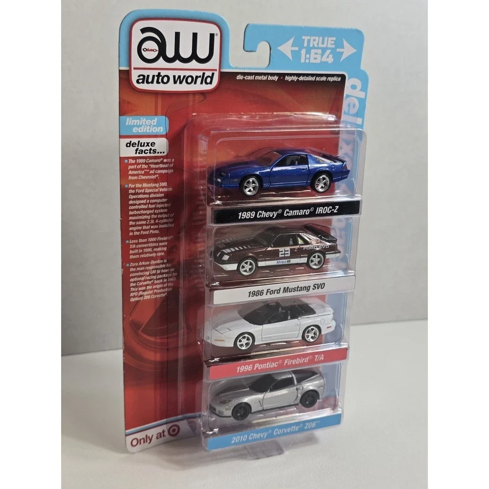1:64 Cars AUTO WORLD Deluxe 4-pack Camaro Firebird Mustang Corvette‎